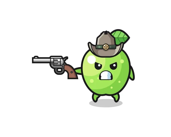 Green Apple Cowboy Shooting Gun Cute Design — Stock Vector