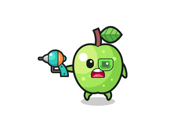 Cute Green Apple Holding Future Gun Cute Design — Image vectorielle