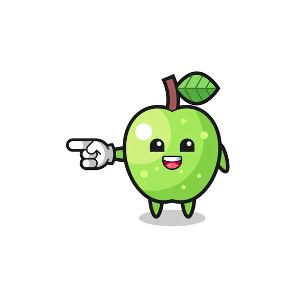 Green Apple Cartoon Pointing Left Gesture Cute Design — стоковый вектор