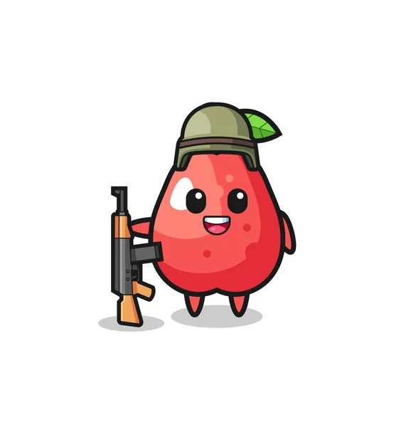 Cute Water Apple Mascot Soldier Cute Design — Stok Vektör