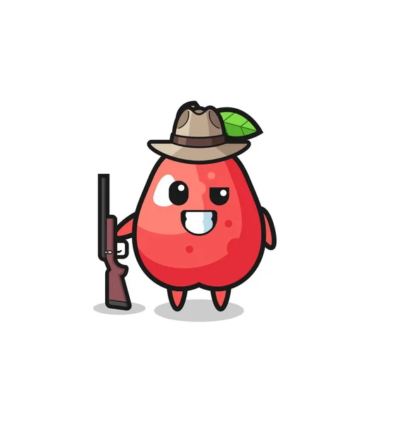 Water Apple Hunter Mascot Holding Gun Cute Design — Vetor de Stock