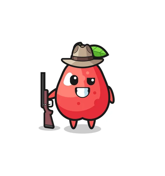 Water Apple Hunter Mascot Holding Gun Cute Design — 스톡 벡터