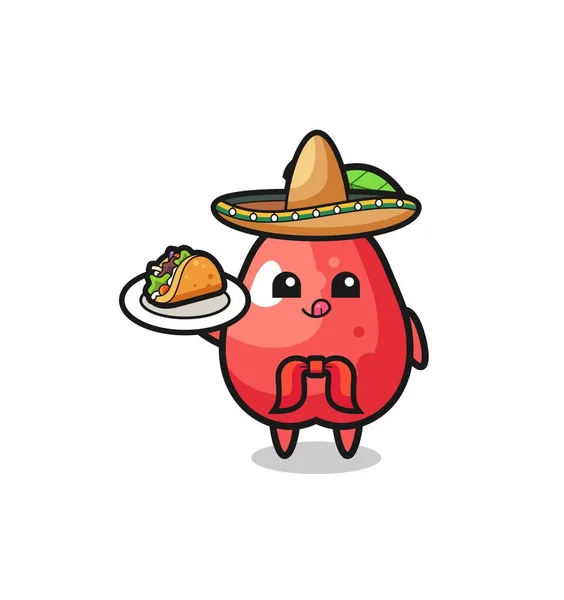 Water Apple Mexican Chef Mascot Holding Taco Cute Design — Wektor stockowy