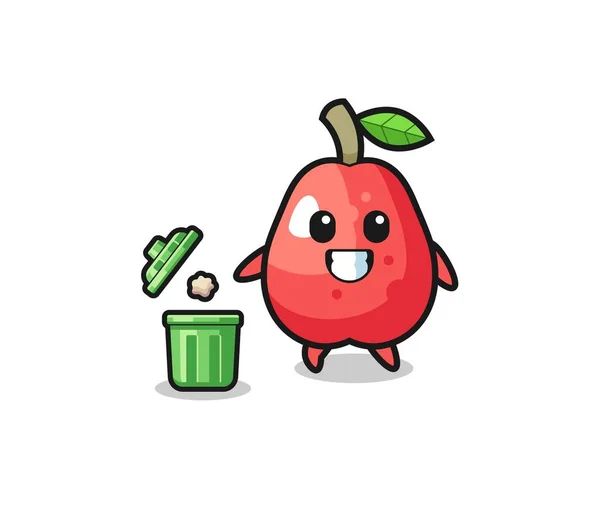 Illustration Water Apple Throwing Garbage Trash Can Cute Design — Stockvector
