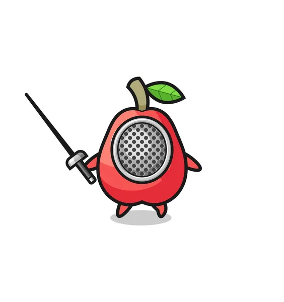 Water Apple Earth Cartoon Fencer Mascot Cute Design — Stock Vector