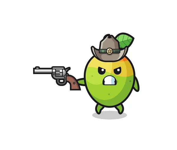 Mango Cowboy Shooting Gun Cute Design — Stok Vektör