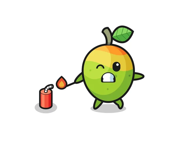 Mango Mascot Illustration Playing Firecracker Cute Design — Image vectorielle