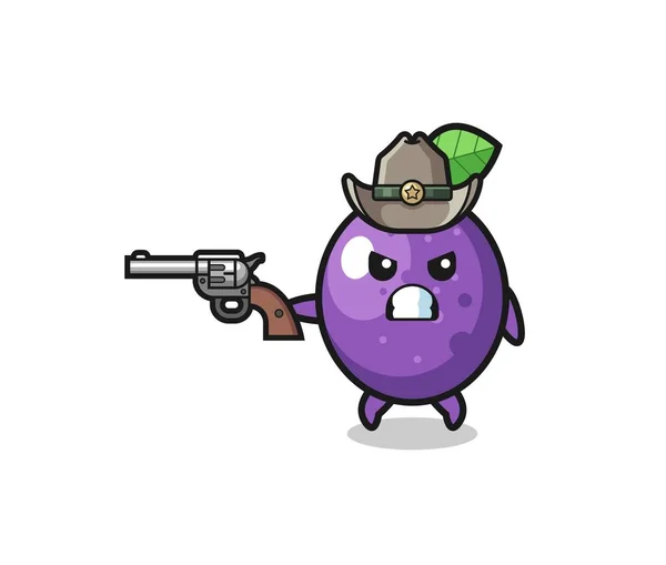 Passion Fruit Cowboy Shooting Gun Cute Design — Vetor de Stock