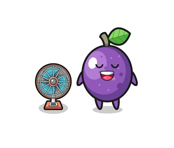 Cute Passion Fruit Standing Front Fan Cute Design — Stockvektor