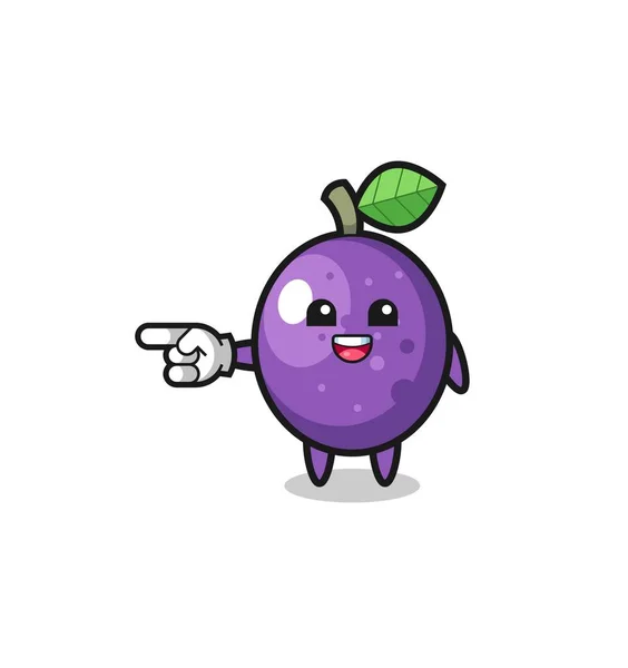 Passion Fruit Cartoon Pointing Left Gesture Cute Design — стоковый вектор