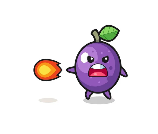 Cute Passion Fruit Mascot Shooting Fire Power Cute Design — 图库矢量图片