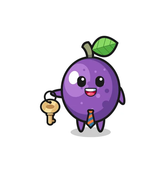 Cute Passion Fruit Real Estate Agent Mascot Cute Design — Stockvector