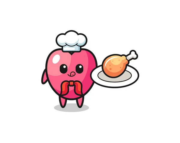 Heart Symbol Fried Chicken Chef Cartoon Character Cute Design — стоковый вектор