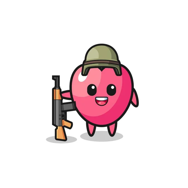 Cute Heart Symbol Mascot Soldier Cute Design — Vetor de Stock