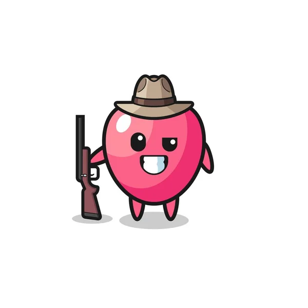 Heart Symbol Hunter Mascot Holding Gun Cute Design — Archivo Imágenes Vectoriales