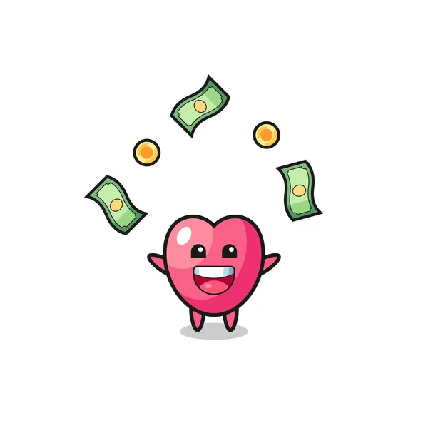 Illustration Heart Symbol Catching Money Falling Sky Cute Design — Stok Vektör