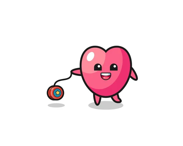 Cartoon Cute Heart Symbol Playing Yoyo Cute Design — Archivo Imágenes Vectoriales