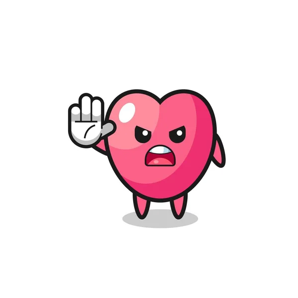 Heart Symbol Character Doing Stop Gesture Cute Design — стоковый вектор