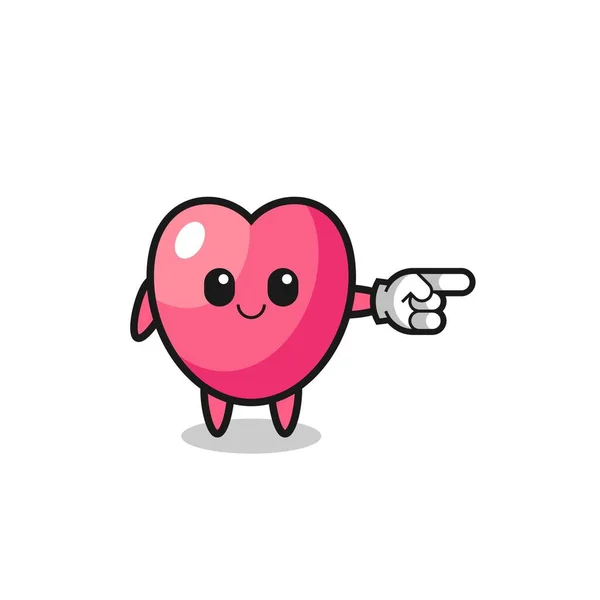 Heart Symbol Mascot Pointing Right Gesture Cute Design — Stok Vektör