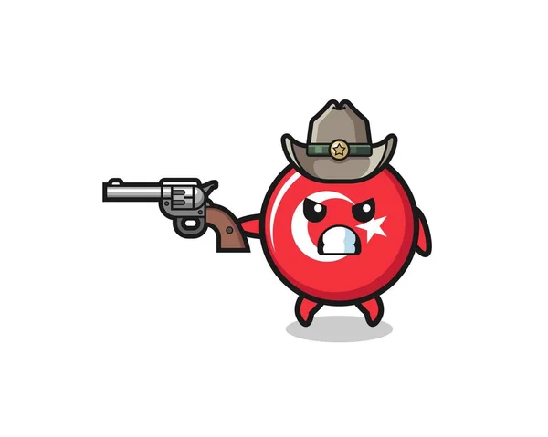 Turkey Flag Cowboy Shooting Gun Cute Design — Stok Vektör