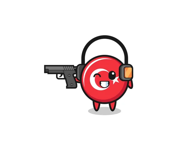 Illustration Turkey Flag Cartoon Doing Shooting Range Cute Design — Stock Vector