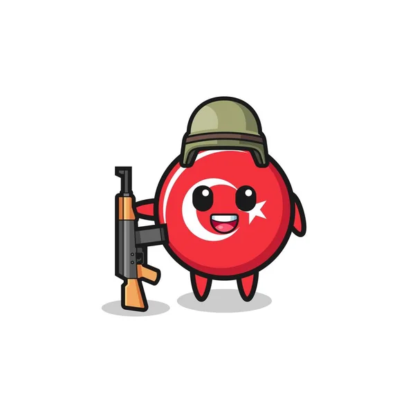 Cute Turkey Flag Mascot Soldier Cute Design — Stok Vektör