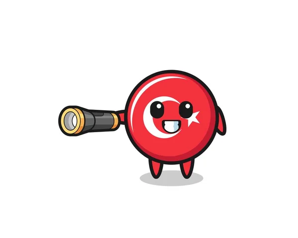 Turkey Flag Mascot Holding Flashlight Cute Design — Stockvektor