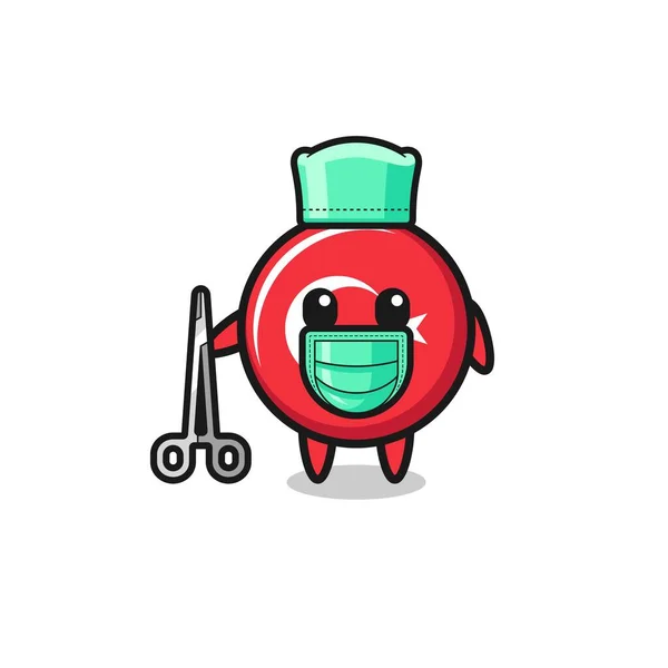 Surgeon Turkey Flag Mascot Character Cute Design —  Vetores de Stock