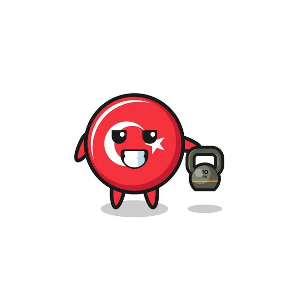 Turkey Flag Mascot Lifting Kettlebell Gym Cute Design — Image vectorielle