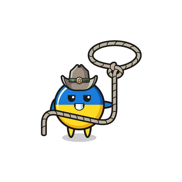 Ukraine Flag Cowboy Lasso Rope Cute Design — Stok Vektör