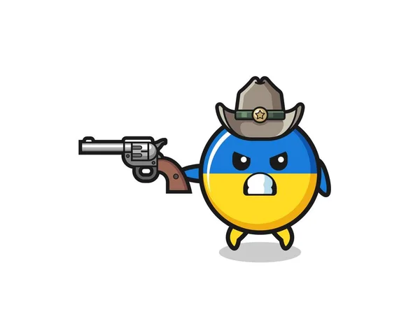Ukraine Flag Cowboy Shooting Gun Cute Design — стоковый вектор