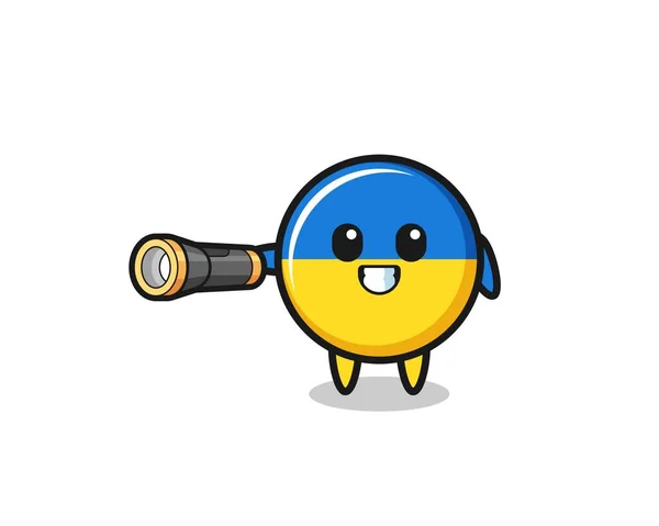 Ukraine Flag Mascot Holding Flashlight Cute Design — Wektor stockowy