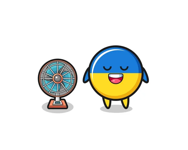 Cute Ukraine Flag Standing Front Fan Cute Design — Stockvektor
