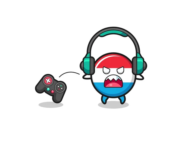 Luxembourg Gamer Mascot Angry Cute Design — Stockvector