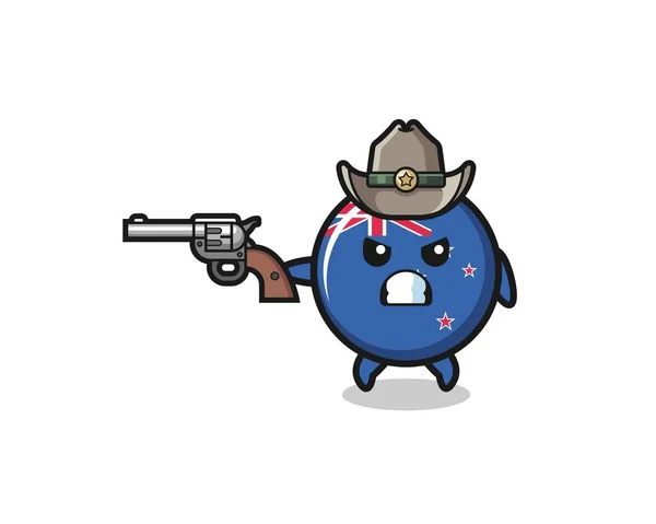 New Zealand Cowboy Shooting Gun Cute Design — Stok Vektör