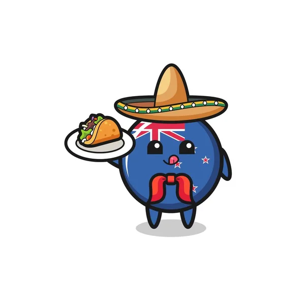 New Zealand Mexican Chef Mascot Holding Taco Cute Design — Stok Vektör