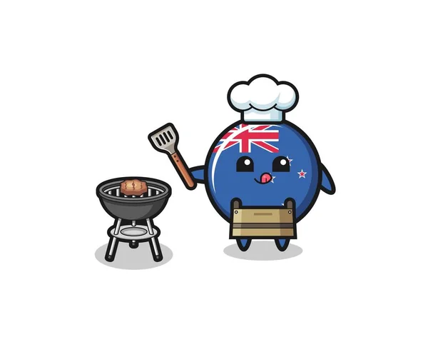 New Zealand Barbeque Chef Grill Cute Design — Vetor de Stock