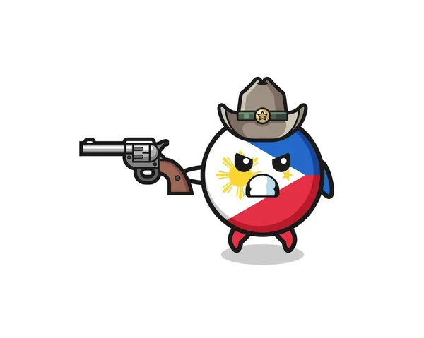 菲律宾国旗牛仔射击与枪 可爱的设计 — 图库矢量图片