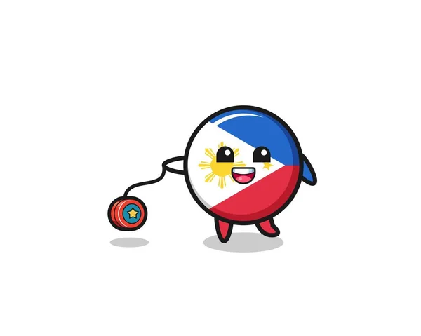 Dessin Animé Drapeau Mignon Philippines Jouant Yoyo Design Mignon — Image vectorielle