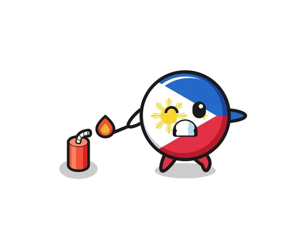 Philippines Flag Mascot Illustration Playing Firecracker Cute Design — Stock vektor