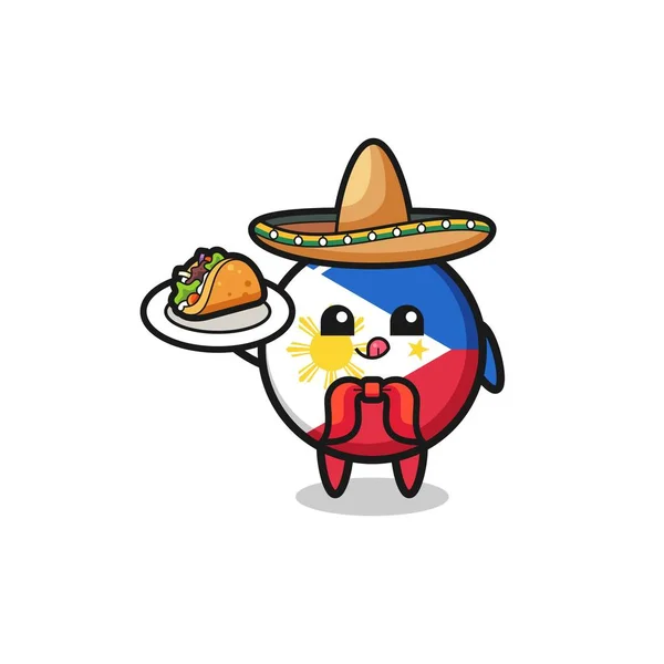 Philippines Flag Mexican Chef Mascot Holding Taco Cute Design — Stock vektor