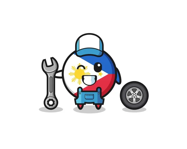 Philippines Flag Character Mechanic Mascot Cute Design — Vetor de Stock