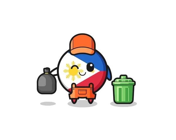Mascot Cute Philippines Flag Garbage Collector Cute Design — стоковый вектор