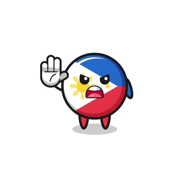 Philippines Flag Character Doing Stop Gesture Cute Design — Stok Vektör