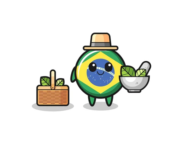 Brazil Flag Herbalist Cute Cartoon Cute Design — Archivo Imágenes Vectoriales