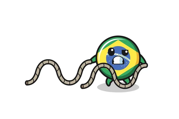 Illustration Brazil Flag Doing Battle Rope Workout Cute Design — Wektor stockowy