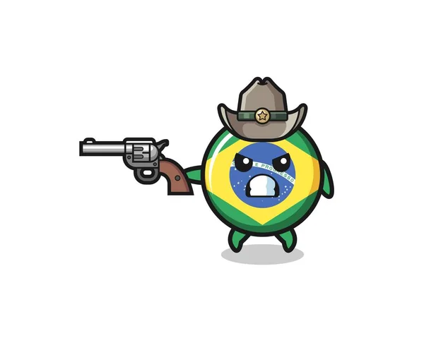 Brazil Σημαία Καουμπόι Γυρίσματα Ένα Όπλο Χαριτωμένο Σχεδιασμό — Διανυσματικό Αρχείο