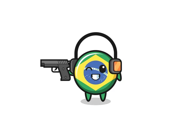 Illustration Brazil Flag Cartoon Doing Shooting Range Cute Design — Image vectorielle