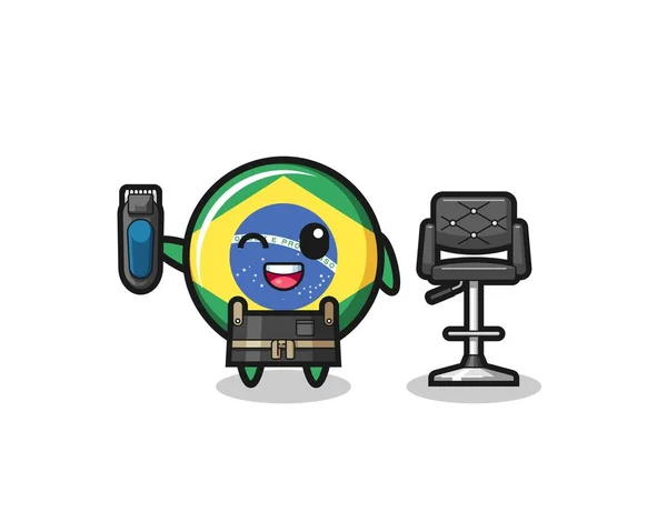 Brazil Flag Barbershop Holding Trimer Cute Design — Archivo Imágenes Vectoriales