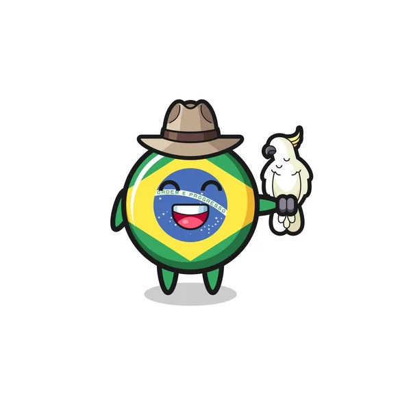 Brazil Flag Zookeeper Mascot Parrot Cute Design — Stock Vector
